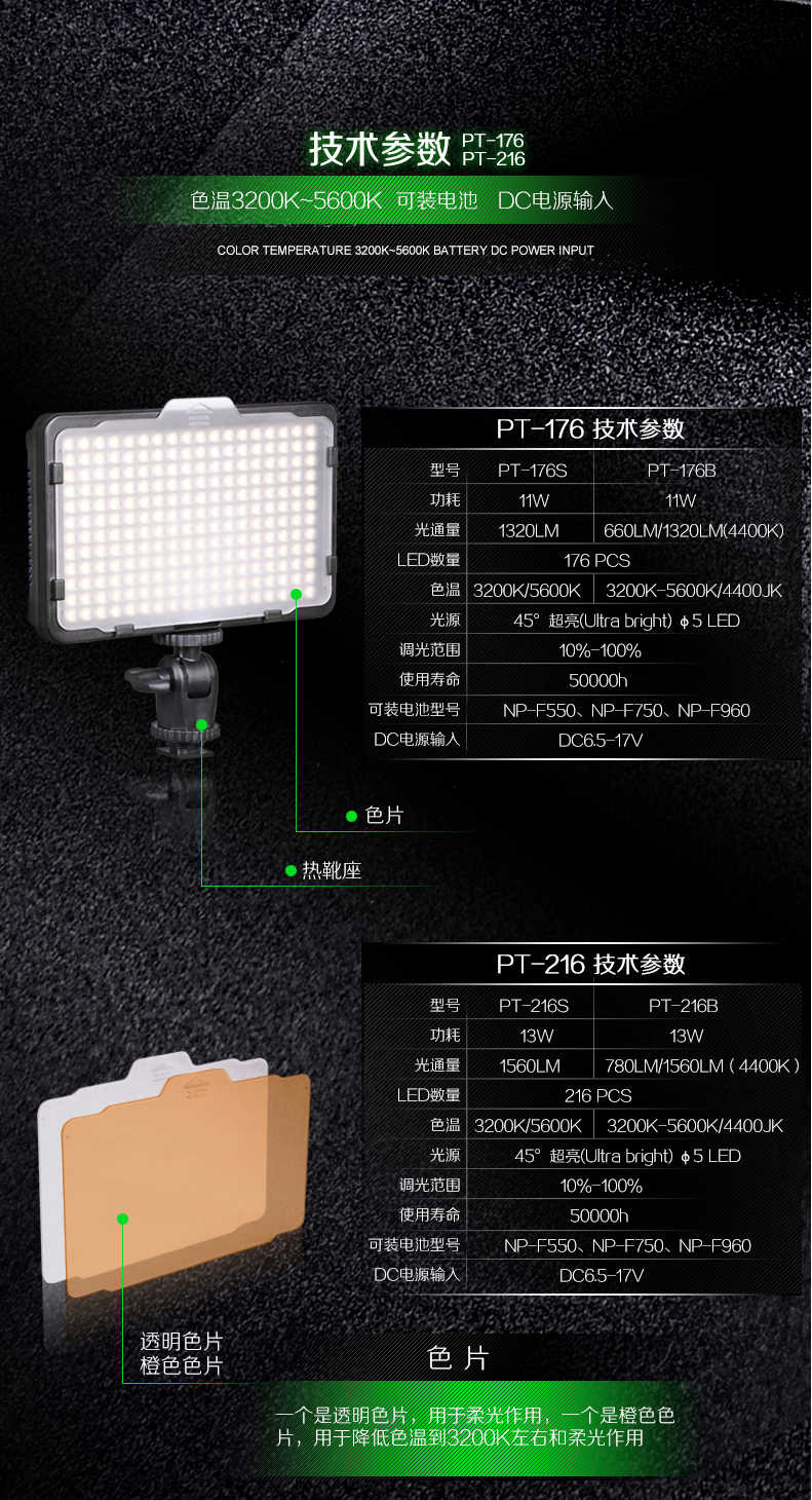 Tolifo圖立方PT-176S魅影LED攝像機頂補光燈單調(diào)光